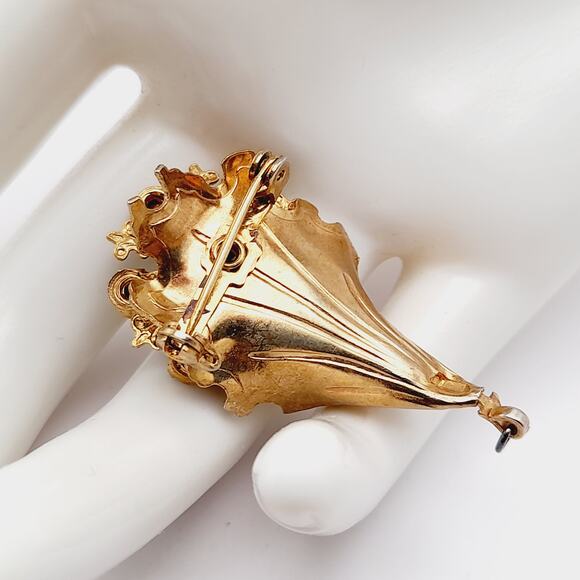 Vintage Guilloche Enamel Pink Rose Blue Rhinestone Pendant Brooch Pin - Picture 4 of 8